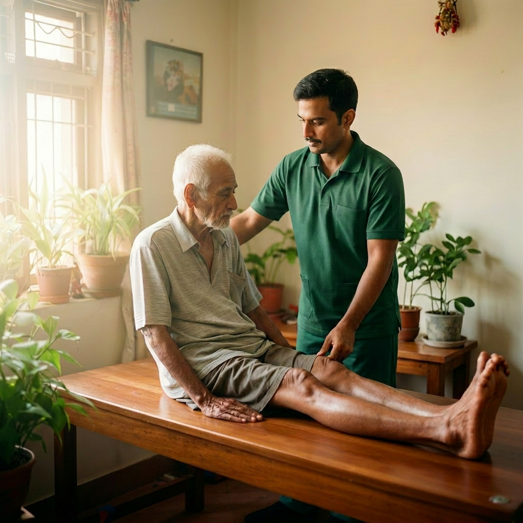 A physiotherapist working with an elderly patient